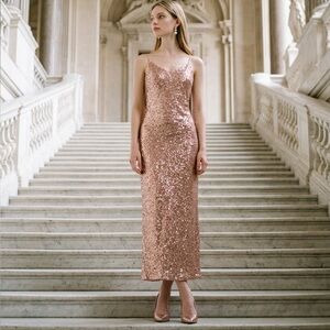 Steve Madden Strapless Sequin Dress in Gold